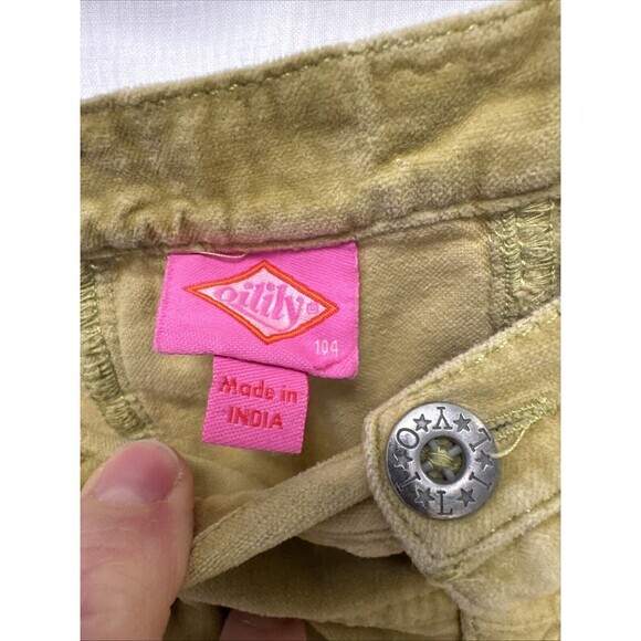 Oilily Velvet Pants Girls 104 (4) Green Flare Embroidered Y2K Hippie Cargo Soft - Picture 9 of 14